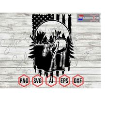 Moose Artwork, Patriotic US Flag svg, Moose svg, Moose Hunting svg, Deer svg - Clipart, Cricut, Vinyl Cutter, Decal Stic