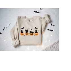Cat Halloween Sweatshirt, Halloween Pumpkin Cat Shirt, Fall Sweatshirt for Women, Spooky Cat Tshirt, Halloween Cat Sweat