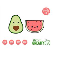 SVG, Svg Summer Fruit, Svg Avocado, Svg Watermelon, Fruit Cut File, Kawaii Svg, Cricut Avocado, Cute Cut File for Cricut