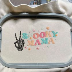 Spooky Mama Halloween, Hello Spooky Embroidery Design, Skeleton Halloween Embroidery Machine Design, Retro Halloween