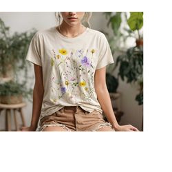 Cottagecore Shirt Gift, Wildflowers Shirt, Pressed Flower Tshirt, Cute Boho Thanksgiving Gift, Light Academia Shirt, Vin