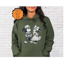 Mickey and Minnie Mouse Hoodie, Mickey and Minnie Mouse Black and White Cartoon Character, Disney Couple Hoodie, Disney