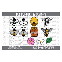 Bee Svg Files, Bee Clipart, Bumblebee Svg, Bumblebee Clipart, Bee Hive Svg, Beehive Svg, Bee Vector, Honey Bee Svg, Hone