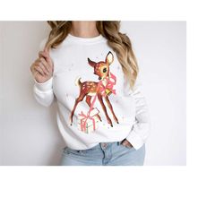 Retro Reindeer Pink Christmas Sweatshirt Gift for Her, Vintage Christmas Cottagecore Sweater, Secret Santa Gift, Retro C