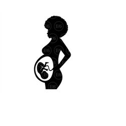 Pregnant Afro Woman Svg, Baby Bump Svg, Pregnancy Reveal, Mother's Day Gift. Vector Cut file Cricut, Silhouette, Pdf Png