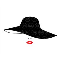 woman hat svg, girl hat svg, lady hat svg, red lips svg. vector cut file cricut, silhouette, pdf png dxf eps, sticker, d