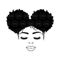 Afro Girl with Double Bun Svg, Afro Woman Svg, Black Queen Svg. Vector Cut file Cricut, Silhouette, Pdf Png Dxf Eps, Sti