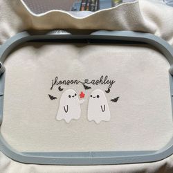 Cute Ghost Couple Embroidery Design, Customized Halloween Embroidery Machine Design, Custom Embroidery