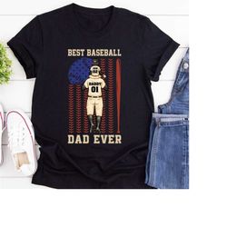 Personalized Baseball Dad Shirt, American Baseball Flag Father Shirt, Father's Day Shirt, Baseball Dad American Flag