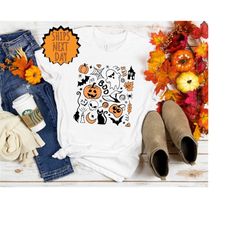 Vintage Halloween Shirt, Doodle Halloween Shirt, Fall Doodle Shirt, Halloween Shirts for Women, Halloween Gift Shirt, Fa