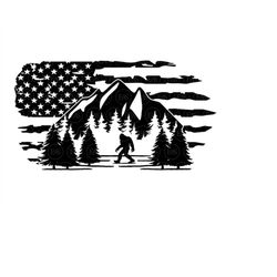 Bigfoot Svg, American Flag Svg, Forest Svg, Big Foot Print, Yeti, Sasquatch. Vector Cut file Cricut, Silhouette, Sticker