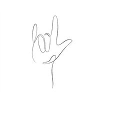 Line Art I Love You Hand Sign Svg, ASL, Sign Language Svg. Vector Cut file Cricut, Silhouette, Sticker, Decal, Vinyl, Pd