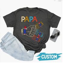 Personalized Papa Fist Bump Kids Shirt, Vintage Papa Shirt, Shirts For Grandfather Grandpa Huts, Father's Day Shirt