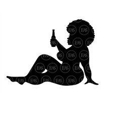 Afro Mudflap Girl Svg, Beer Bottle, Chubby Trucker Girl, Thick Curvy Chubby Chaser. Vector Cut file Cricut, Silhouette,