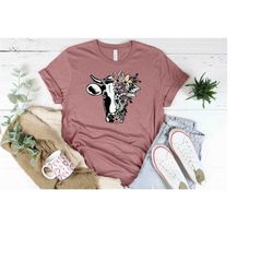 cute cow shirt, floral cow shirt for mom, highland cow shirt, cow gifts for her, heifer shirt, farm t-shirt, ranch tee,