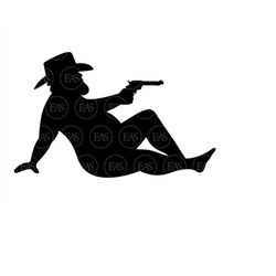 Cowboy Mudflap Guy with Revolver Gun Svg, Pistol, Fat Chubby Sexy Trucker Guy Svg. Vector Cut file Cricut, Silhouette, P