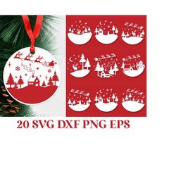 Winter Scene SVG Pack, Christmas Scene Ornament SVG, Round Winter Sign SVG, Round Christmas Svg, Christmas Laser Cut, Ch