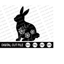 Dandelion Rabbit Svg, Flower Bunny Svg, Bunny Cut File, Spring Svg, Easter Svg, Flower Rabbit, Farmhouse, Svg Files For