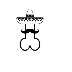 Penis Svg with Mexican Hat Svg, Mustache Svg. Vector Cut file for Cricut, Silhouette, Sticker, Decal, Vinyl, Stencil, Pi