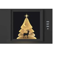 christmas shadow box svg file, christmas tree 3d scene svg, christmas lightbox svg, christmas 3d paper cut template, lay