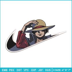 Luffy swoosh embroidery design, One piece embroidery, Nike design, Embroidery shirt, Embroidery file, Digital download