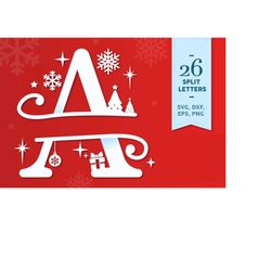 Christmas Split Letters, Christmas Split Alphabet, Christmas Monogram SVG, Christmas SVG, Christmas Cut Files Cricut, Ch