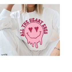 Comfort Colors All The Heart Eyes Sweatshirt, Retro Valentine Smiley Sweater, XOXO Women Valentines Day Gift, Funny Vale