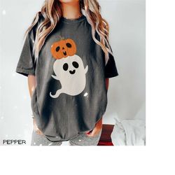 Comfort Colors Pumpkin on Ghost Shirt, Cute Ghost Shirt, Funny Halloween T-shirt, Ghost Lover Gift, Loose Fit Top, Autum