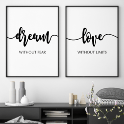 Dream Without Fear Love Without Limits, Bedroom Wall Quote, Couple Wall Print, Love Wall Decor, Couples Bedroom Art