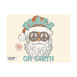 Peace on Earth PNG-Christmas Sublimation Digital Design Download-santa claus png, peace christmas png, groovy santa png,