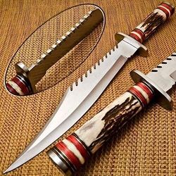 MHadi Custom Handmade 17 D2 Steel Hunting Bowie Knife With Leather Sheath