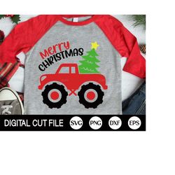 Christmas Truck Svg, Monster Truck Svg, Christmas Tree, Merry Christmas Dxf, Kids Cut File, Boy Shirt Design, Holiday, s