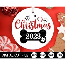 Pet Christmas 2023 Ornament SVG, Dog Christmas Monogram, Cat Ornaments Cut file, Pet Memorial, 2023 Ornament Svg, Svg Fi
