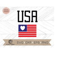 USA with Heart Flag svg - Flag svg - usa cricut cut file - usa Silhouette cut file - 4th of July svg - usa flag clip art