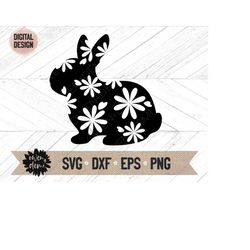 Bunny with flowers SVG - Dwarf Bunny -Flower bunny SVG - Bunny cricut cut file - Bunny silhouette cut file - Easter svg