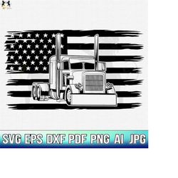 Semi Truck With Flag Svg, Semi Truck Svg, Semi Truck Clipart, Semi Truck Cricut, Semi Truck Cutfile, Semi Truck Shirt, S