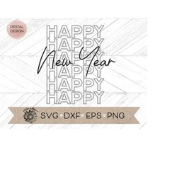 Happy New Year SVG - New Year svg -  2023 svg - New Year Clip art - mirrored word svg - modern cut file