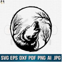 Howling Wolf Svg, Wolf Svg, Mountain Wolf Svg, Wolf Clipart, Wolf Vector, Moon Wolf Svg, Wolf Cricut Cutfile, Wolf Png,