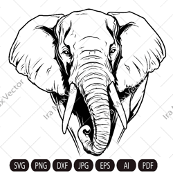 Elephant Svg, Elephant Clipart, Elephant Png, Elephant Head, Elephant detailed , Elephant Silhouette, Animals Silhouette