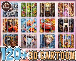 120 3D Cartoon Tumbler Sublimation Design Bundle, All Styles 3D Movie Character 20 oz Tumbler Design Template PNG