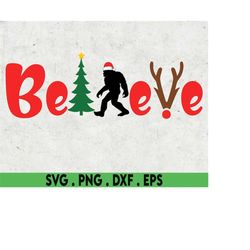Believe In Bigfoot Christmas Svg Png, Xmas Sasquatch Svg, Bigfoot Santa Hat Svg, Xmas, Svg Png Files For Cricut Sublimat