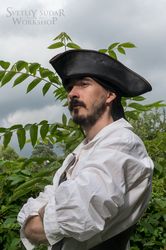 Handmade pirate leather tricorn hat with custom dyeing, aging and waterproof