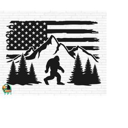 Bigfoot SVG, Bigfoot Mountain Flag svg, Yeti svg, Sasquatch svg, Walking Yeti svg, Bigfoot USA Flag svg, Cut Files, Cric