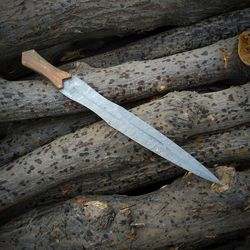 damascus steel mini  sword custom handmade - " damascus steel battle ready sword outdoor hunting sword