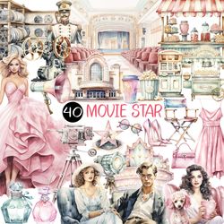Movie Star PNG | Vintage, Illustration, Retro, Dress, Watercolor, Elegant, Lighting, sunglasses, Camera, perfume, Cinema