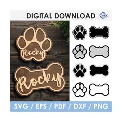 Dog paw print SVG, christmas ornament svg, paw print svg, laser cut file, dxf, Cricut, Glowforge, Silhouette,  instant d