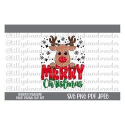 Merry Christmas Reindeer Svg, Merry Christmas Svg, Cute Reindeer Svg, Christmas Reindeer Svg File, Reindeer Shirt Svg, K