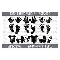 Baby Feet Svg, Footprints Svg, Handprint Svg, New Baby Clipart, Hand Print Svg, Baby Bottle Svg, Pacifier Svg, Newborn C