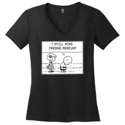 Peanuts Freddie Mercury T Shirt Charlie Brown I Still Miss Freddie Mercury &8211 Ladies V-Neck
