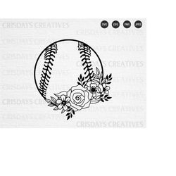 Floral Softball Svg| Softball Love Svg| For her Softball Svg| Softball Stitch Svg| For Him Softball Svg | Png, Vector, C
